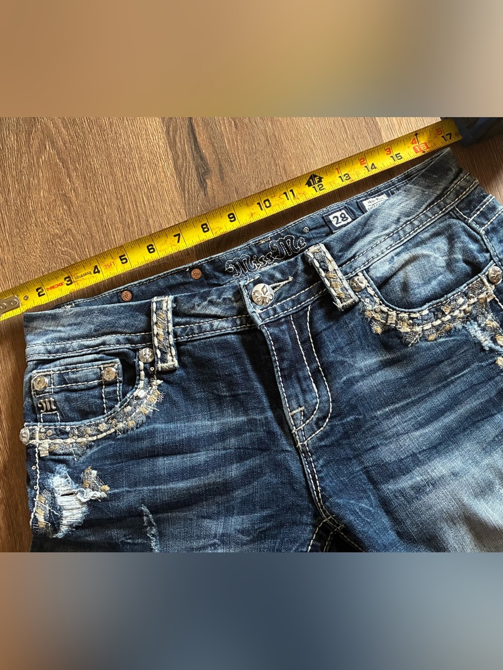 Miss Me Easy Crop Distressed Denim Capri Jeans JE5846EC3 Bling Flap Pocket - Picture 9 of 15
